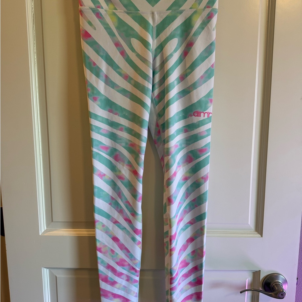 Zebra Print Leggings - Green and Pink